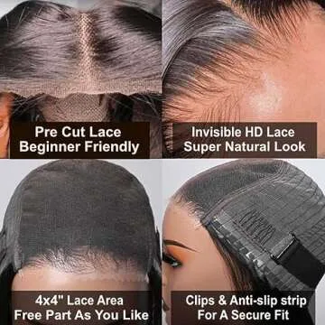 VIVIBABI 12 Inch Wear and Go Glueless Bob Wig 180% Density Glueless Wigs Human Hair 4x4 Pre Cut Lace...