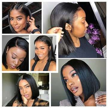 VIVIBABI 12 Inch Wear and Go Glueless Bob Wig 180% Density Glueless Wigs Human Hair 4x4 Pre Cut Lace Closure Human Hair Bob Wigs Pre Plucked for Black Women Natural Hairline 180% Density