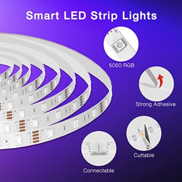 Smart WiFi LED Lights - 50ft RGB Strip with App Control