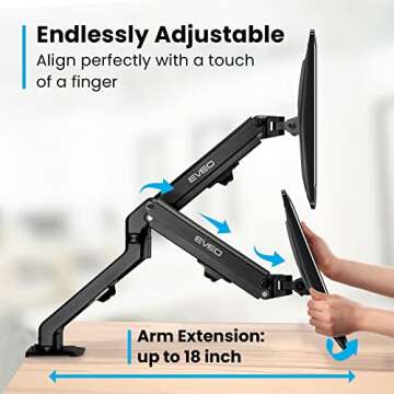 EVEO Premium Dual Monitor Stand 14-27" - Ergonomic Monitor Stands for 2 Monitors, Dual Monitor Mount Desk, Swivel VESA Bracket, Computer Monitor Stand, Dual Monitor Stand for Desk - Easy to Setup