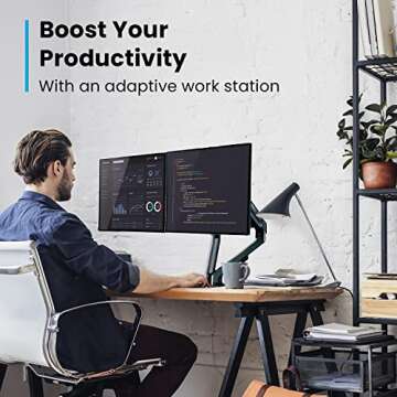 EVEO Premium Dual Monitor Stand 14-27" - Ergonomic Monitor Stands for 2 Monitors, Dual Monitor Mount Desk, Swivel VESA Bracket, Computer Monitor Stand, Dual Monitor Stand for Desk - Easy to Setup