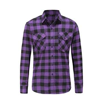 JEETOO Mens Buffalo Plaid Shirts Long Sleeve Flannel Shirt for Men Checkered Button Down Purple Buff...