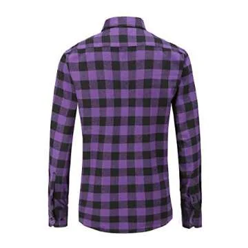 JEETOO Mens Buffalo Plaid Shirts Long Sleeve Flannel Shirt for Men Checkered Button Down Purple Buffalo Plaid M