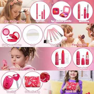 Toddler Girl Toys, Basic Pretend Makeup Kit for Girls, Kids Play Makeup Set for Kids 3-5 4-6, Toddler Makeup Kit with Fake Makeup Set, Car Key & Make up Toy for Age 3 4 5 Year Old Girl Gifts