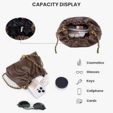 ANKICK Womens Leather Chain Hobo Bag Tote Shoulder Handbag Crossbody Bags Trendy Drawstring Small Bag Dating Tote Purse