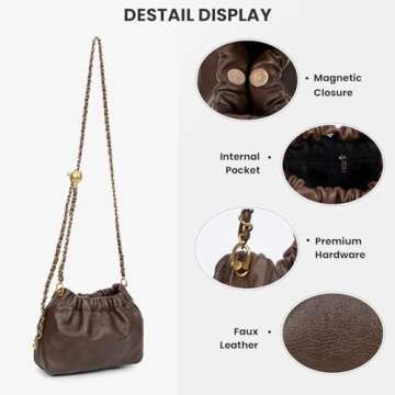 ANKICK Womens Leather Chain Hobo Bag Tote Shoulder Handbag Crossbody Bags Trendy Drawstring Small Bag Dating Tote Purse