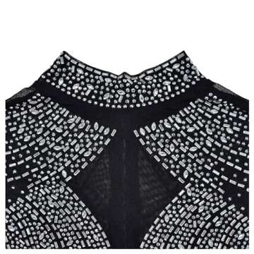 Jigfar Women Sexy Sparkly Rhinestone Mesh See Through Bodycon Jumpsuit Party Club Night Outfits Playsuits(F6931,Black,XXL)