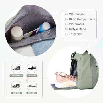 Gym Bags for Women Men with Shoes Compartment,Sports Duffle Bags Personal item travel Duffel Bags Tote Bag Small Carry on Weekender Overnight Bag Workout Dance Bag Hospital Holdalls Grey Green