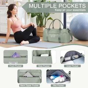 Gym Bags for Women Men with Shoes Compartment,Sports Duffle Bags Personal item travel Duffel Bags Tote Bag Small Carry on Weekender Overnight Bag Workout Dance Bag Hospital Holdalls Grey Green