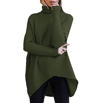 ANRABESS Women's Long Sleeve Turtle Neck Solid Dark Green Oversized Casual Sweater Pullover