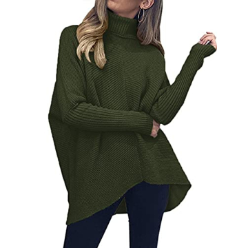ANRABESS Women's Dark Green Oversized Turtleneck Sweater