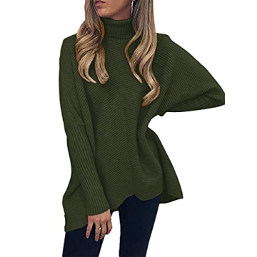 ANRABESS Women's Dark Green Oversized Turtleneck Sweater