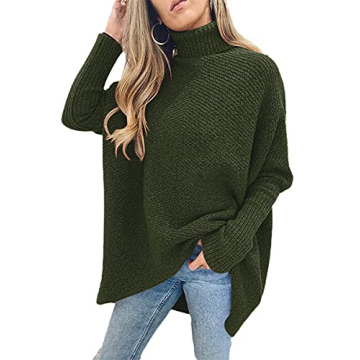 ANRABESS Women's Dark Green Oversized Turtleneck Sweater