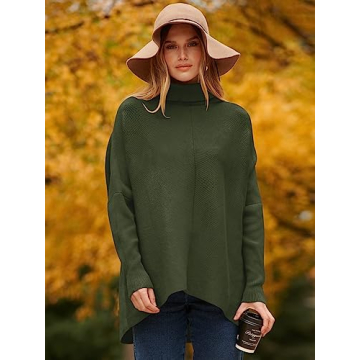 ANRABESS Women's Dark Green Oversized Turtleneck Sweater