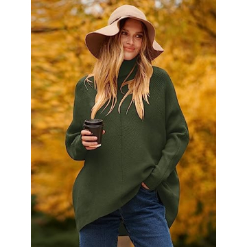 ANRABESS Women's Dark Green Oversized Turtleneck Sweater