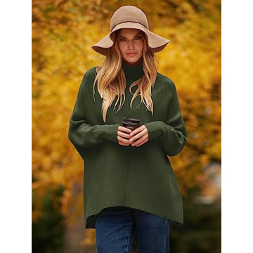 ANRABESS Women's Dark Green Oversized Turtleneck Sweater