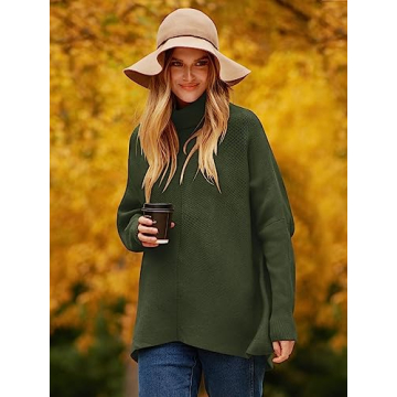 ANRABESS Women's Dark Green Oversized Turtleneck Sweater
