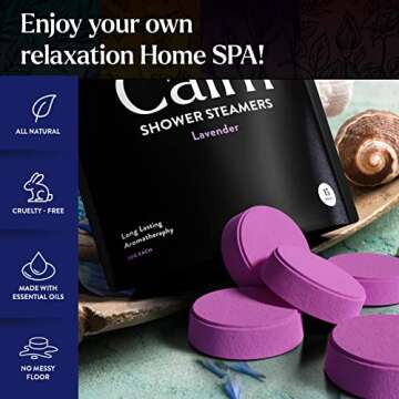 Miracle Made Lavender Aromatherapy Shower Steamers - 15 Tablets, Essential Oil Bombs for Relaxation,...