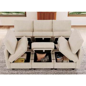 Belffin Modular Sectional Sleeper with Storage Ottoman Corduroy Sectional Couch with Chaise Convertible Modern Sectional Sofa Couch Beige