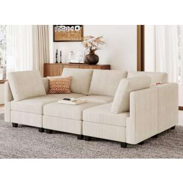 Belffin Modular Sectional Sleeper with Storage Ottoman Corduroy Sectional Couch with Chaise Convertible Modern Sectional Sofa Couch Beige