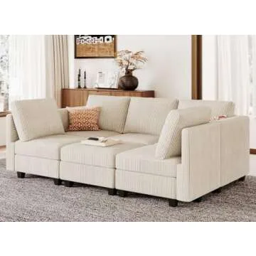 Belffin Modular Sectional Sleeper with Storage Ottoman Corduroy Sectional Couch with Chaise Convertible Modern Sectional Sofa Couch Beige