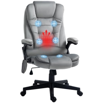 HOMCOM 6 Point Vibrating Massage Office Chair with Heat, Velvet High Back Executive Office Chair wit...