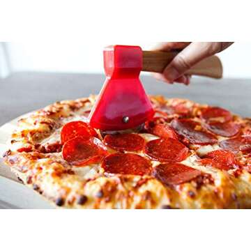 bulk buys Kitchen Essentials Axe Pizza Cutter, 8.25", Brown/Red/Silver