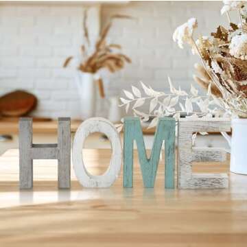 Y&ME Rustic Wood Home Sign, Home Wall Decor for Living Room, Freestanding Wooden Letters, Decorative Home Signs for Entryway Decor 16.5 x 5.9 Inch, Multicolor