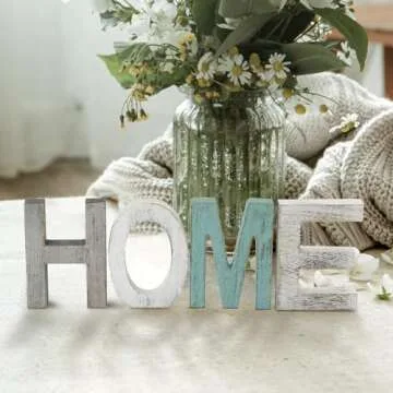 Y&ME Rustic Wood Home Sign, Home Wall Decor for Living Room, Freestanding Wooden Letters, Decorative Home Signs for Entryway Decor 16.5 x 5.9 Inch, Multicolor