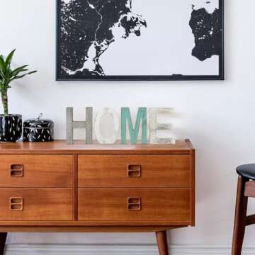 Y&ME Rustic Wood Home Sign, Home Wall Decor for Living Room, Freestanding Wooden Letters, Decorative Home Signs for Entryway Decor 16.5 x 5.9 Inch, Multicolor