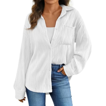 Yovela Button Down Shirts for Women Long Sleeve Button Up Blouse Textured Oversized Tee Shirt Tops w...