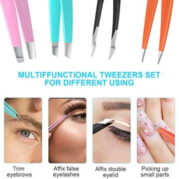 Tweezers for Women Facial Hair,Stocking Stuffers Christmas Gifts 4 Pack Tweezers for Eyebrows,Tweezer Set for Ingrown Hair, Plucking Daily Beauty Tool with Leather Travel Case for Gifts