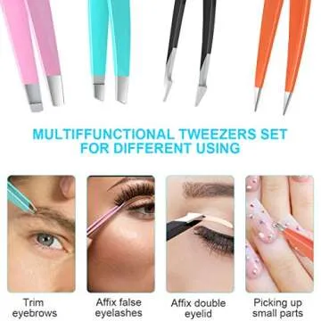 Tweezers for Women Facial Hair,Stocking Stuffers Christmas Gifts 4 Pack Tweezers for Eyebrows,Tweezer Set for Ingrown Hair, Plucking Daily Beauty Tool with Leather Travel Case for Gifts