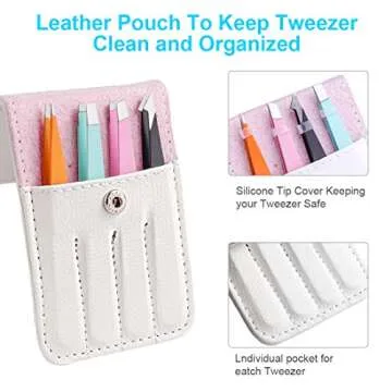 Tweezers for Women Facial Hair,Stocking Stuffers Christmas Gifts 4 Pack Tweezers for Eyebrows,Tweezer Set for Ingrown Hair, Plucking Daily Beauty Tool with Leather Travel Case for Gifts