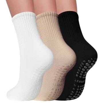 Elapse Space 3 Pairs Pilates Yoga Socks with Grips for Women Non Slip Socks for Barre Hospital Gripp...