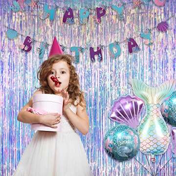 Iridescent Party Streamers Backdrop - GREATRIL Neon Transparent Holographic Tinsel Foil Fringe Curta...