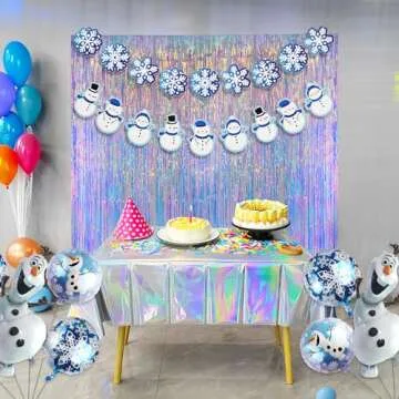 Iridescent Party Streamers Backdrop - GREATRIL Neon Transparent Holographic Tinsel Foil Fringe Curtain for Mermaid/Frozen/Sea/Euphoria/ERAS Party Theme Decorations 2 PCS