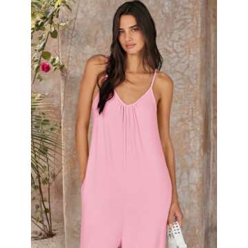 ANRABESS Women Summer Casual Sleeveless Spaghetti Strap Boho Wide Leg Jumpsuits Rompers Dressy 2025 Trendy Outfits Clothes Pink Small