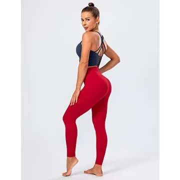 Lavento Women's All Day Soft Yoga Leggings Mid-Rise - No Front Seam Workout Active Legging for Women (Red, 4)