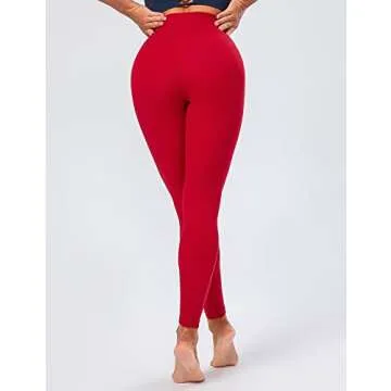 Lavento Women's All Day Soft Yoga Leggings Mid-Rise - No Front Seam Workout Active Legging for Women (Red, 4)