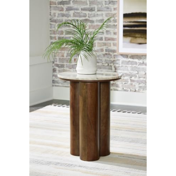 Elegant Accent Table with Marble Top & Cylindrical Legs