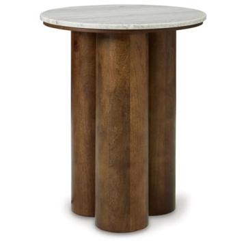 Elegant Accent Table with Marble Top & Cylindrical Legs