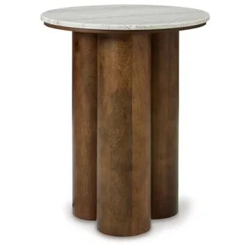 Elegant Accent Table with Marble Top & Cylindrical Legs
