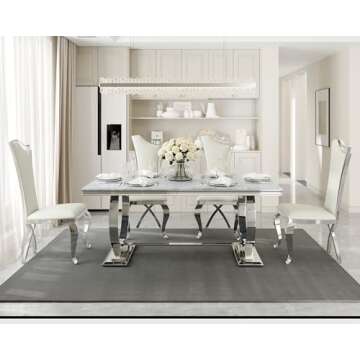 Stylish ACEDÉCOR Modern Dining Table with Durable U-Base in Grey Silver