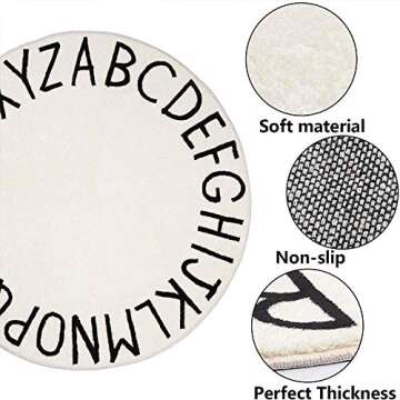 HEBE 5.25ft Round Kids Play Rug ABC Alphabet Nursery Rug for Bedroom Playroom Non Slip Fun Educational Playmat Round Circle Carpet Crawling Mat for Classroom Infant Toddlers