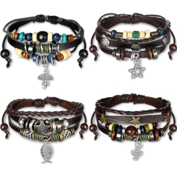 Ferreve 4 Pcs Fairy Grunge Bracelets Fairycore Accessories Multilayer Leather Aesthetic Bracelets Ha...