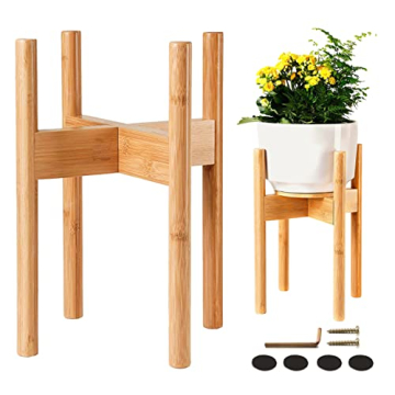 ZPirates Plant Stand for Indoor - Adjustable Width, Fits 8, 10 or 12 Inches Round Planter Pots - Bam...