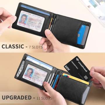 RUNBOX Genuine Leather Slim Wallet - RFID Blocking Minimalist Design