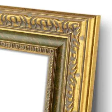 Golden State Art, 16X20 Ornate Vintage Photo Frame with White Mat for 11X14 Pictures or 16X20 Without Mat, Antique Gold with Green Color
