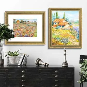 Golden State Art, 16X20 Ornate Vintage Photo Frame with White Mat for 11X14 Pictures or 16X20 Without Mat, Antique Gold with Green Color
